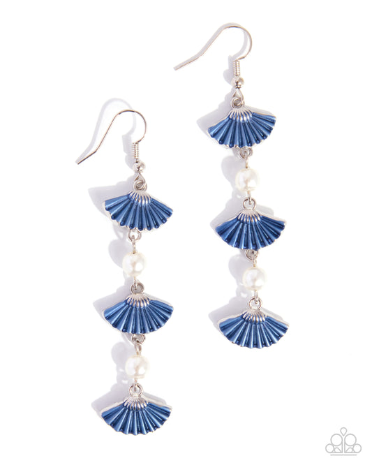 Paparazzi Fashionable Fan - Blue Navy Painted Fan Silver Earring E3557