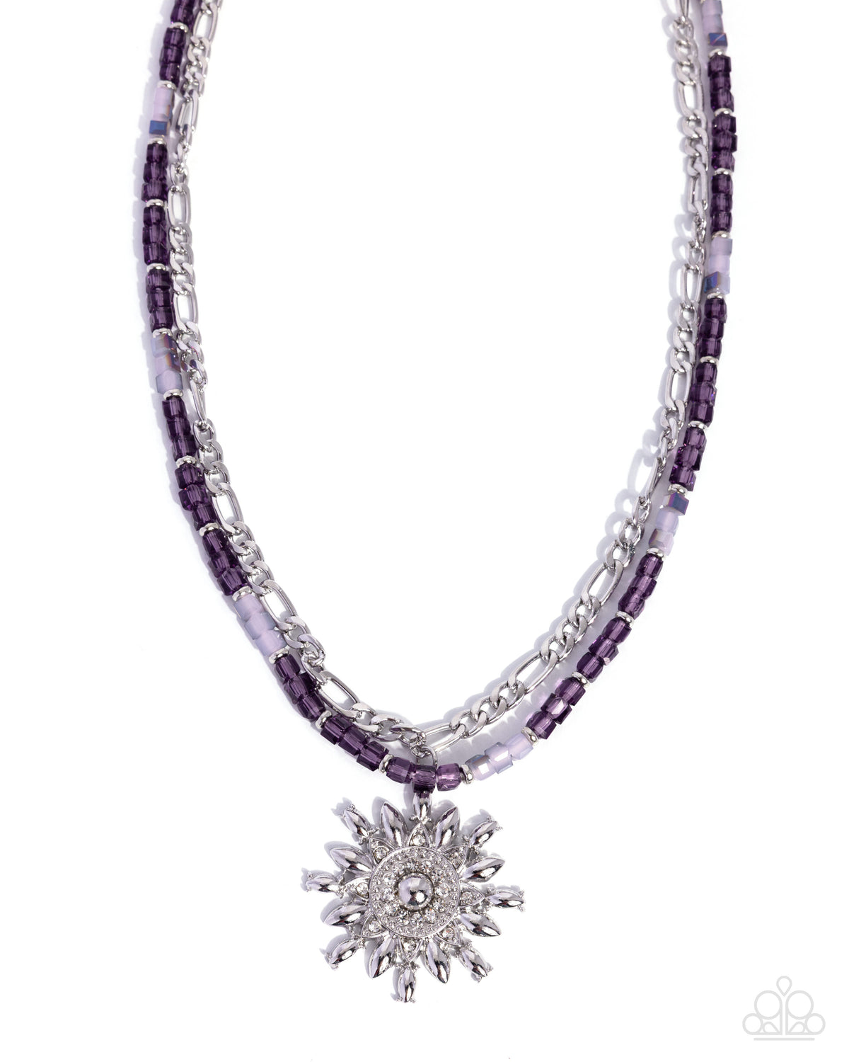 Paparazzi Sunburst Scene - Purple, Gray UV Shimmery & Silver Disc Beaded Necklace