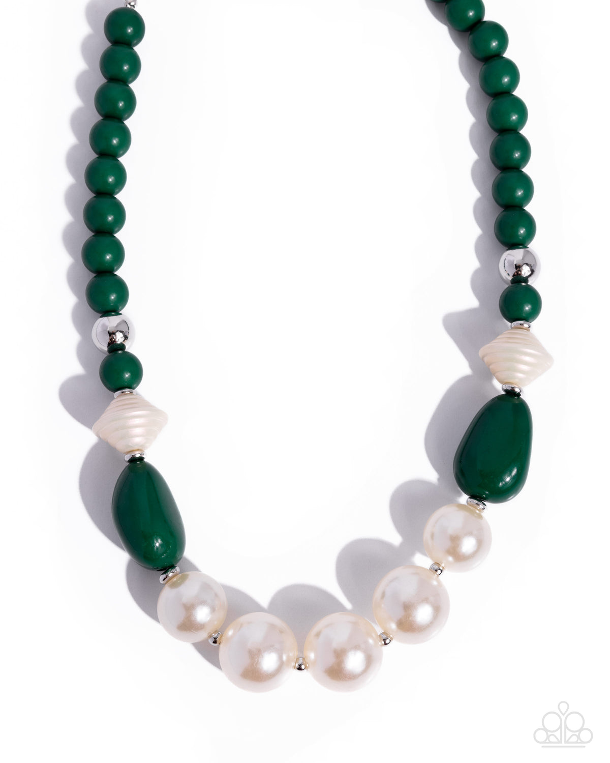 Paparazzi Pleasing Pearls - Green Emerald & White Pearl Bead Necklace