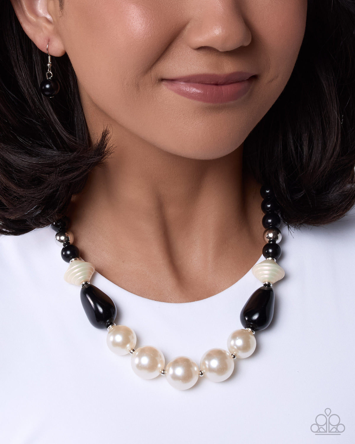 Paparazzi Pleasing Pearls - Black Bead & White Pearl Bead Necklace