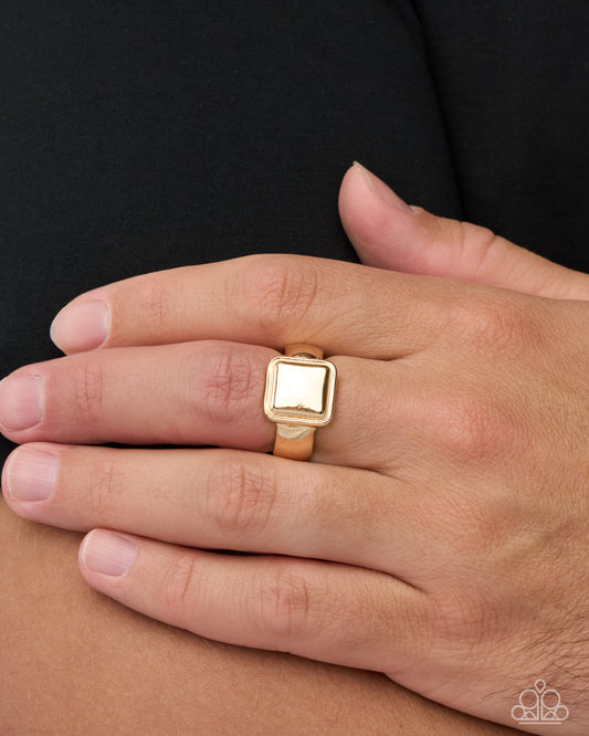 Paparazzi Square Sketch - Gold Frame Textured Ring