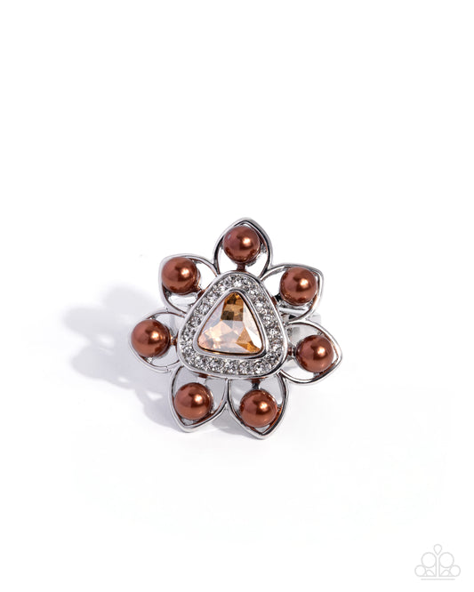 Paparazzi Straightforward Shimmer - Brown Champagne Gem & Chocolate Pearl Silver Ring
