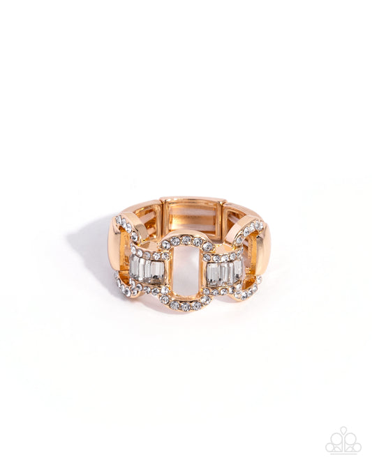 Paparazzi Interlocked Ideology - Gold Cable Chain Link White Gem Ring