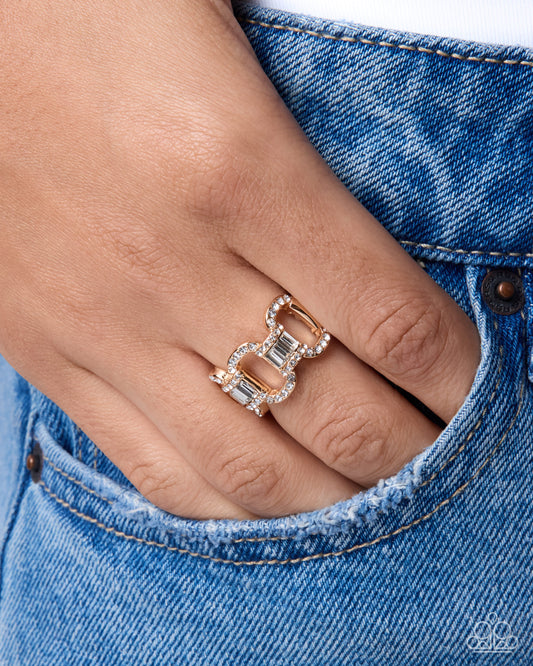 Paparazzi Interlocked Ideology - Gold Cable Chain Link White Gem Ring