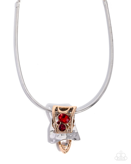 Paparazzi Bold Ballad - Red, Smoky & Hematite Gem Silver, Gold Pendant Necklace