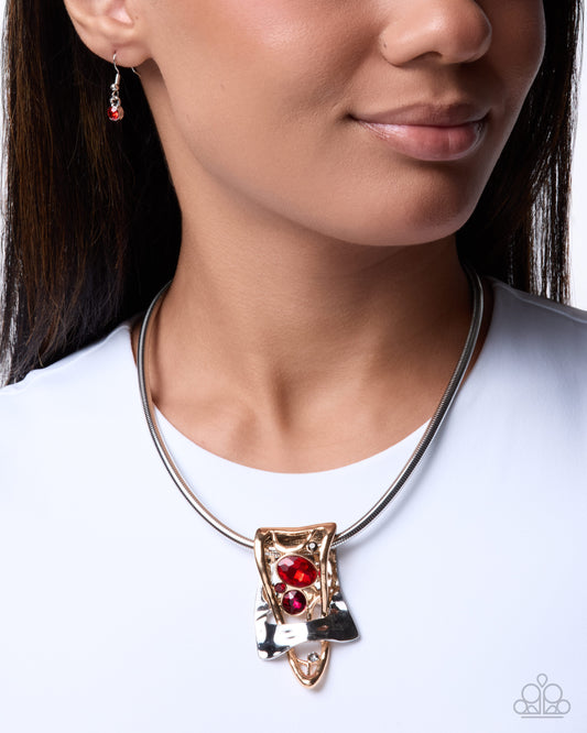 Paparazzi Bold Ballad - Red, Smoky & Hematite Gem Silver, Gold Pendant Necklace