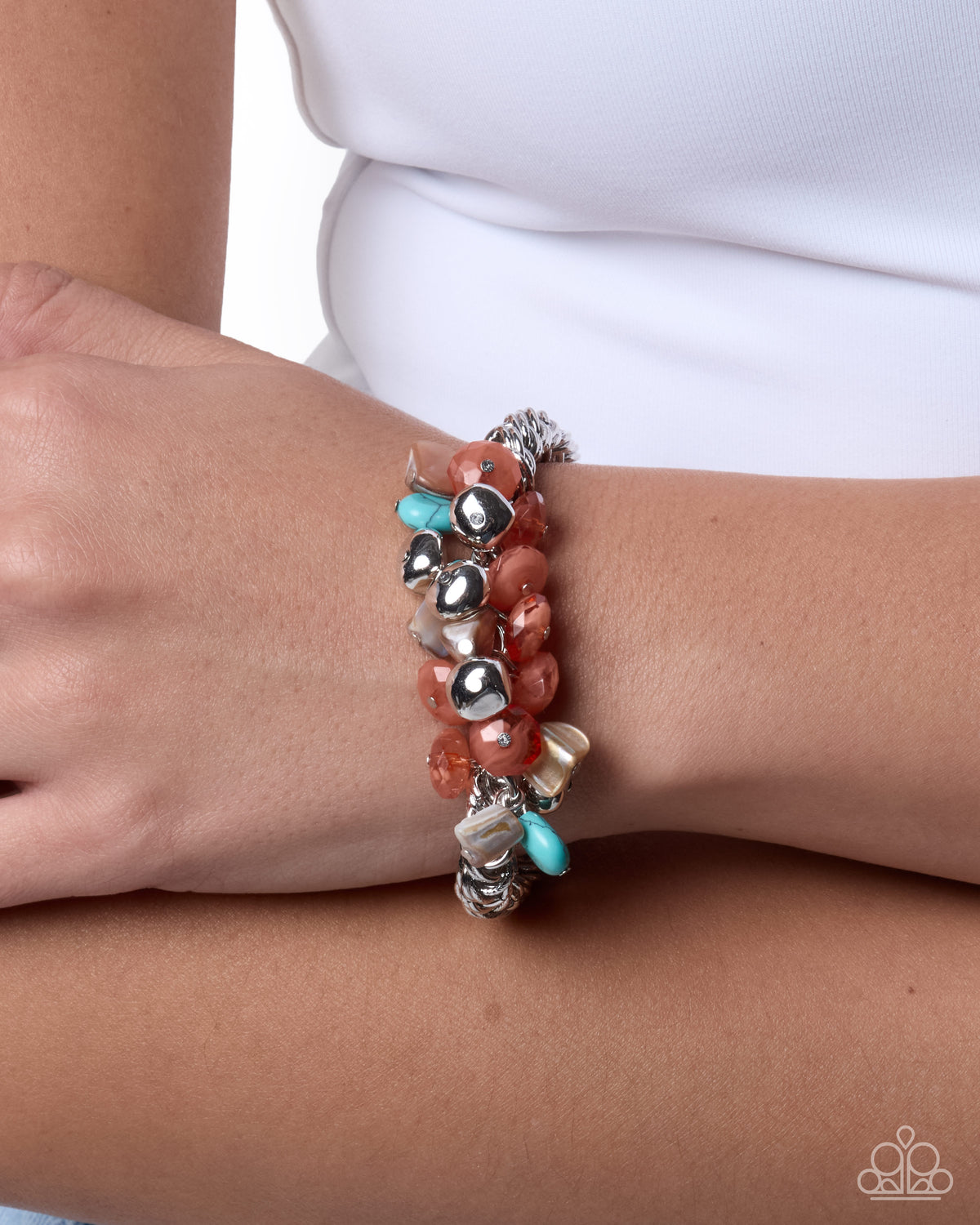 Paparazzi Bountiful Beads - Blue, Burnt Sienna, Turquoise Stone & Silver Stretch Bracelet