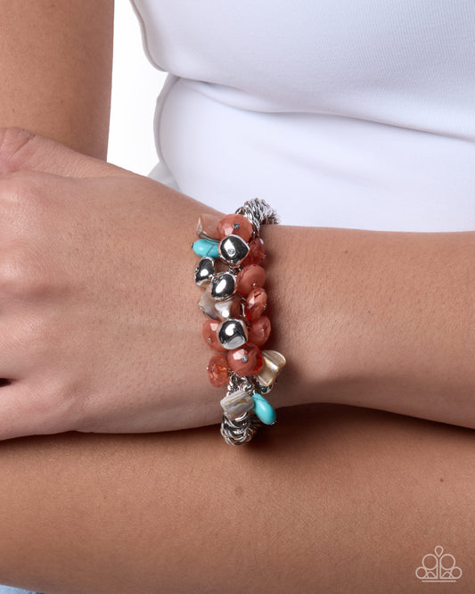 Paparazzi Bountiful Beads - Blue, Burnt Sienna, Turquoise Stone & Silver Stretch Bracelet