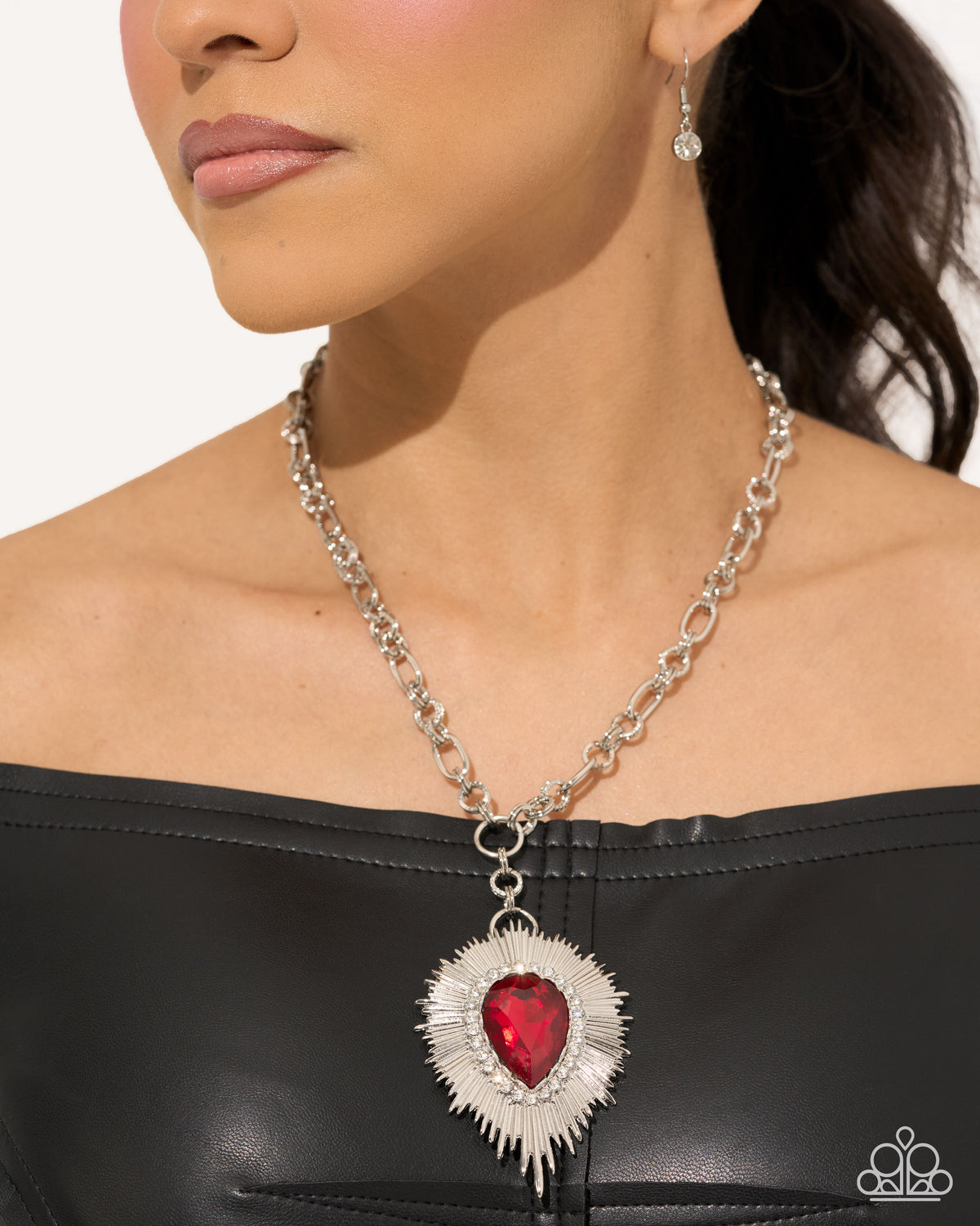 Paparazzi Sunburst State - Red Oversized Teardrop Gem Silver Necklace September 2026 Life Of The Party