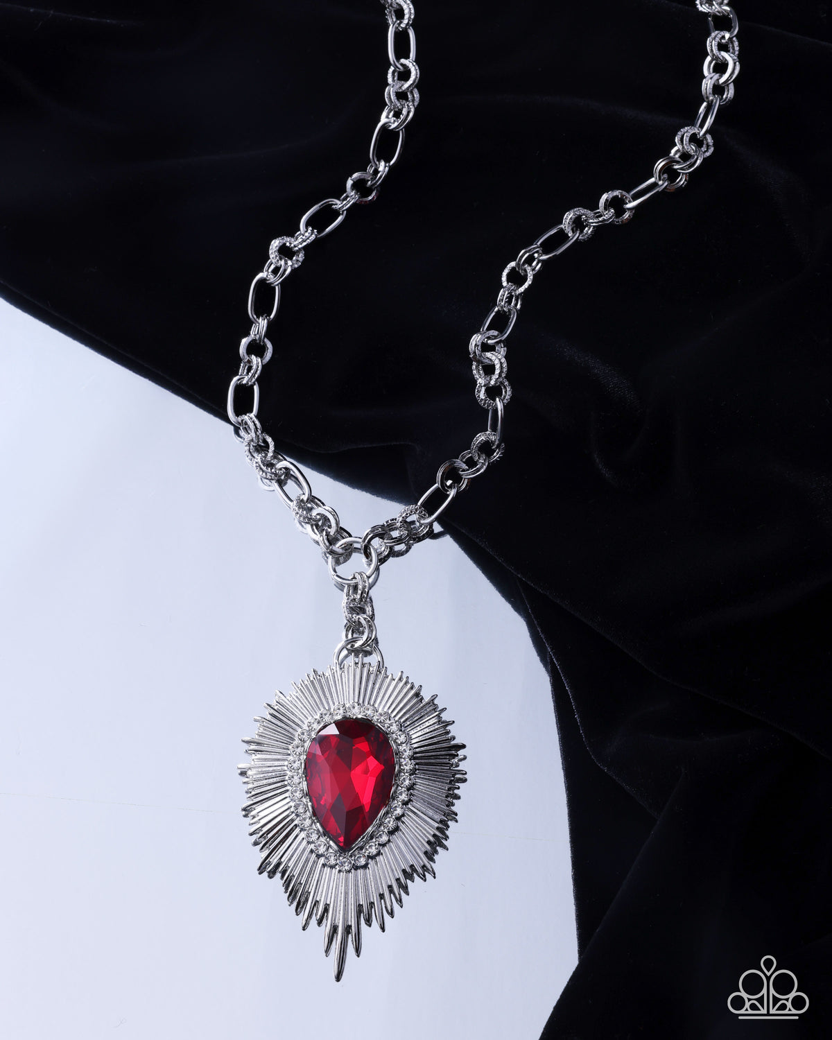 Paparazzi Sunburst State - Red Oversized Teardrop Gem Silver Necklace September 2026 Life Of The Party