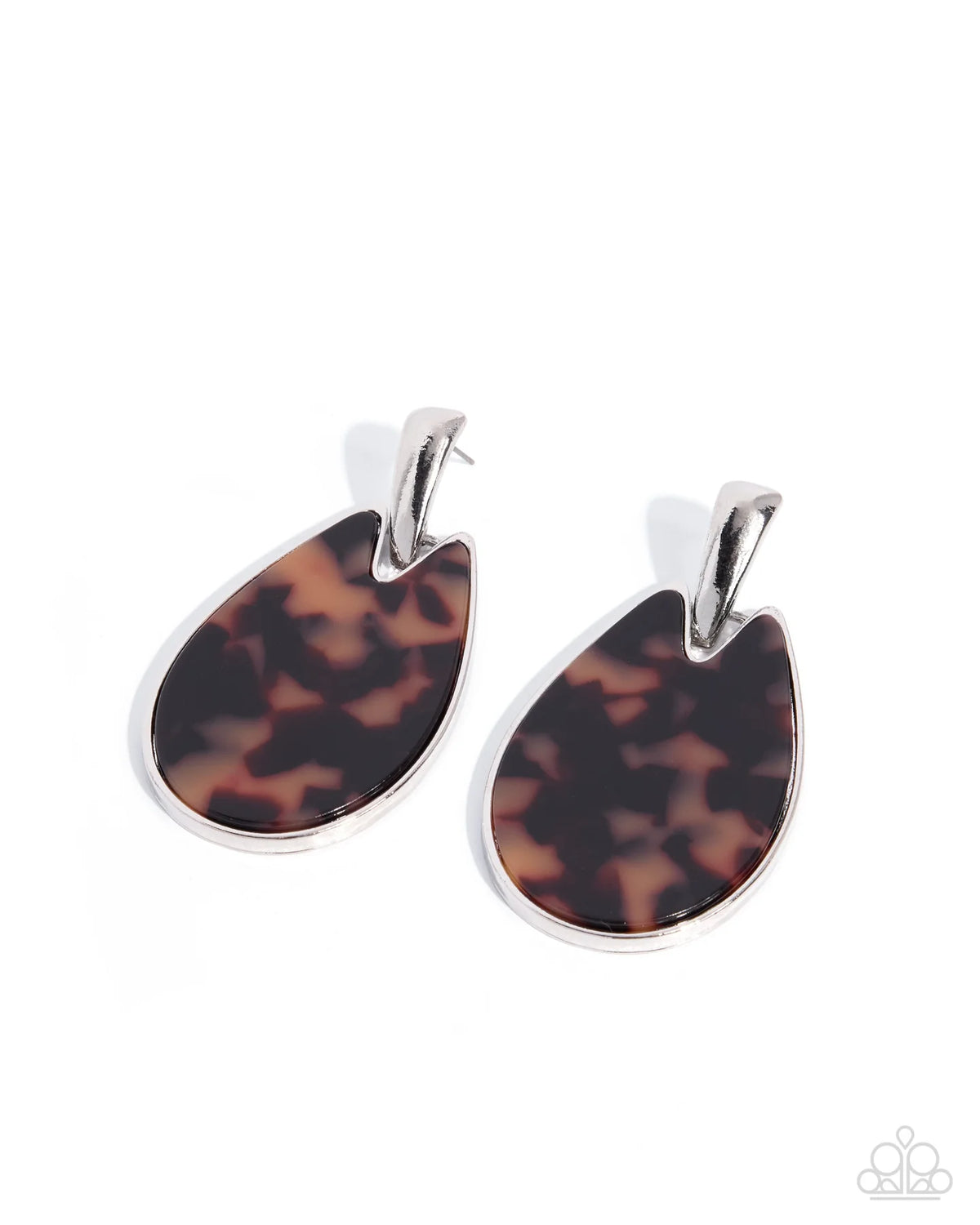 Paparazzi Tortoiseshell Time - Brown Teardrop Silver Post Earrings
