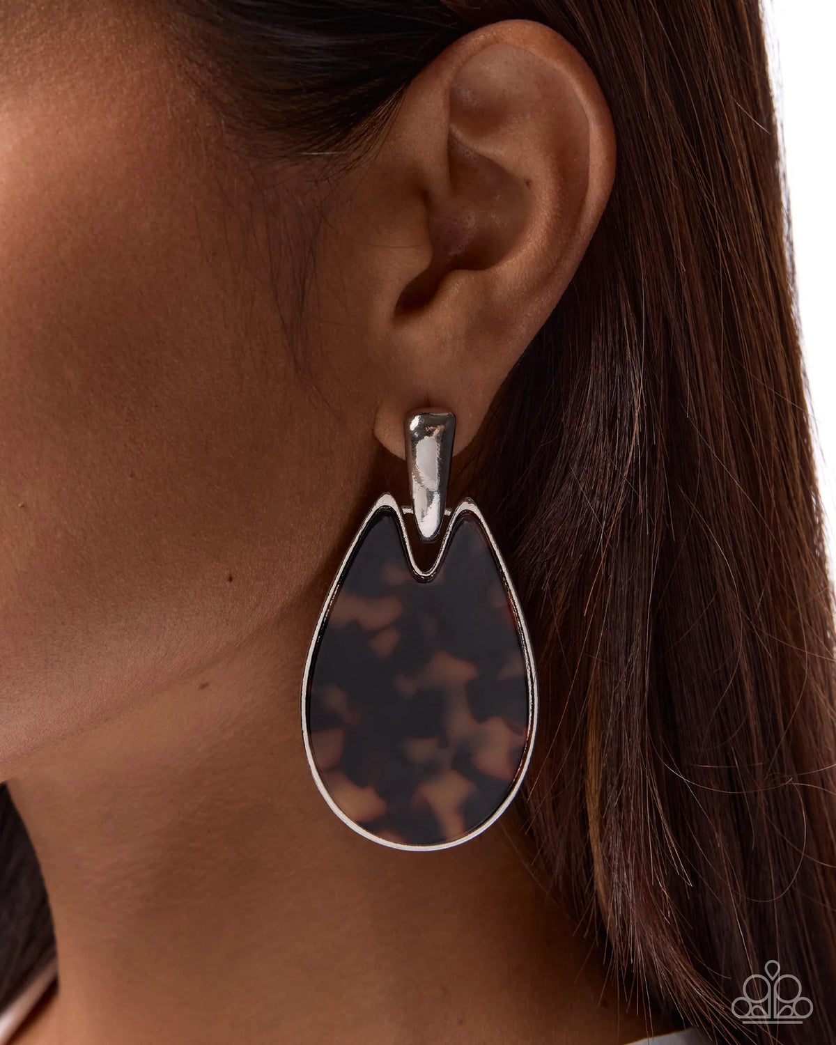 Paparazzi Tortoiseshell Time - Brown Teardrop Silver Post Earrings