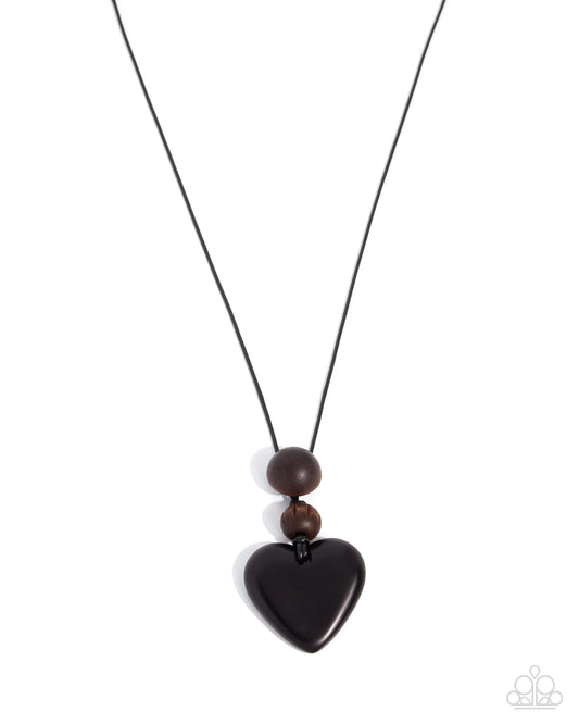 Paparazzi Cupid Cheers - Black Wood Heart Pendant Necklace