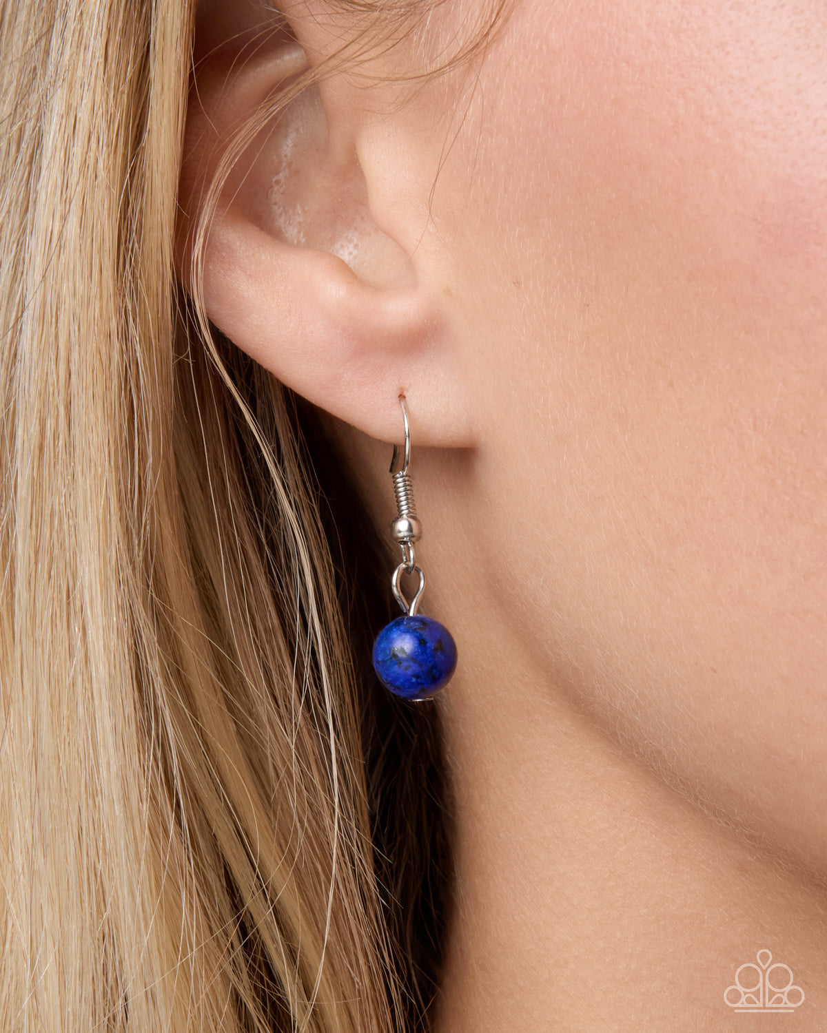 Paparazzi Floral Following - Blue Lapis Stone Silver Flower Knotted Cord Necklace