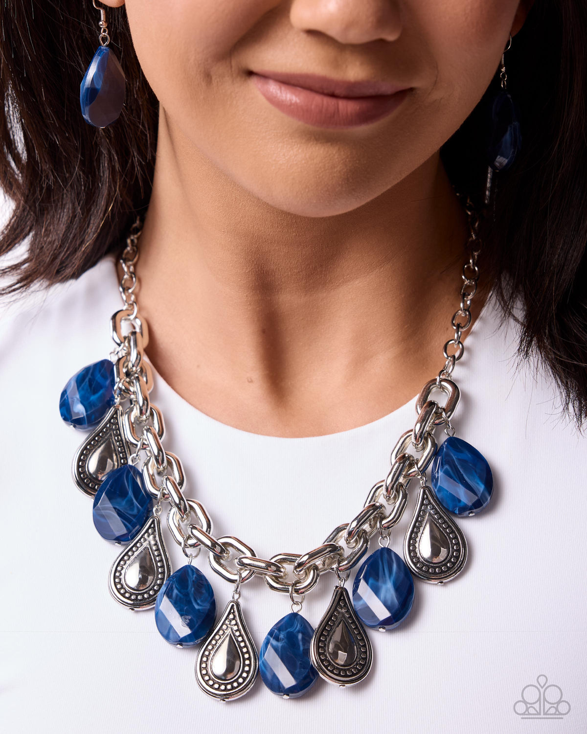 Paparazzi Teardrop Today - Blue & Silver Teardrop Fringe Necklace