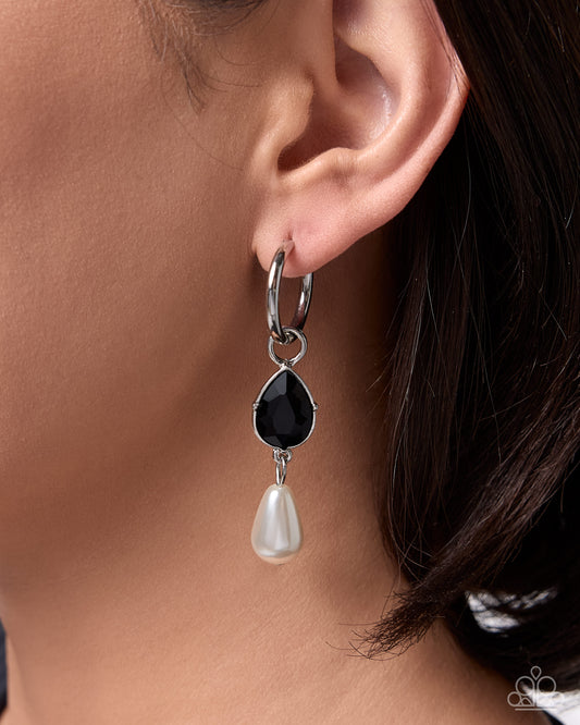 Paparazzi Poised Persuasion - Black Teardrop Gem & White Pearl Earring Charm E005