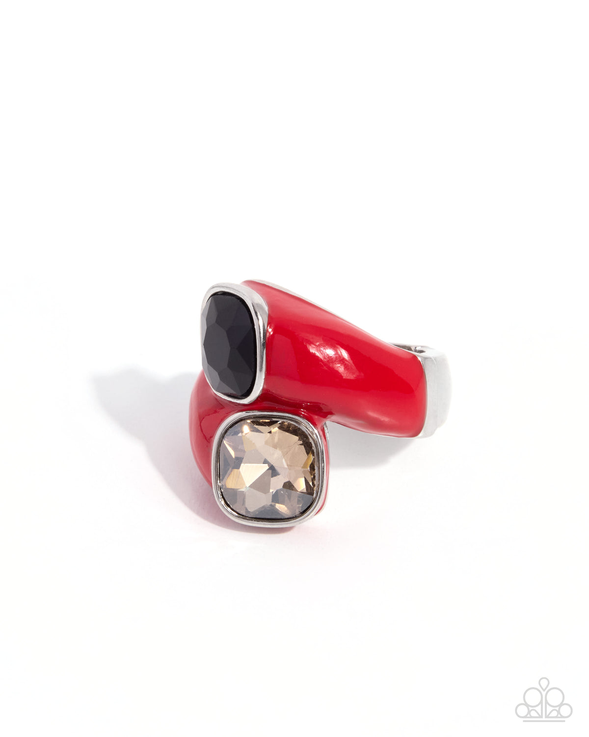 Paparazzi Crazed Color - Red Painted Bars Black & Champagne Gem Ring