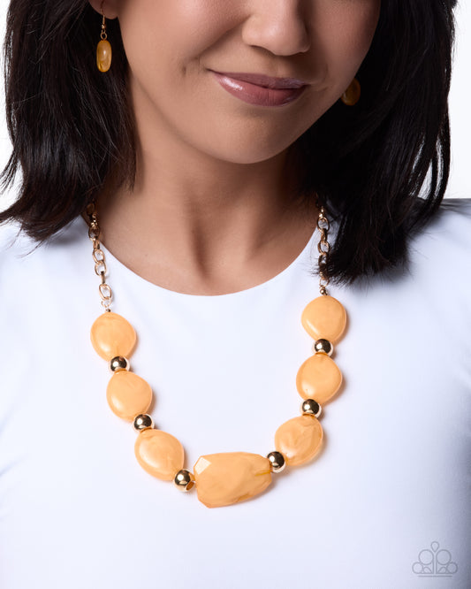 Paparazzi Validating Color - Orange Cloudy Acrylic & Gold Beaded Necklace