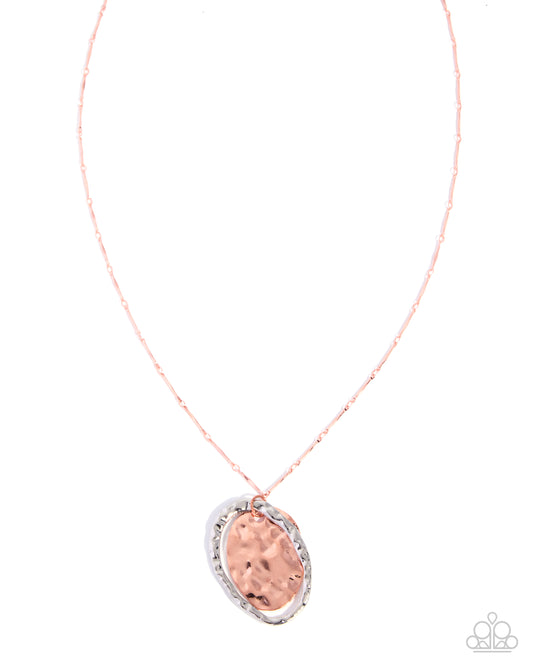 Paparazzi Handcrafted Texture - Copper - Shiny Copper, Silver Hammered Pendant Necklace