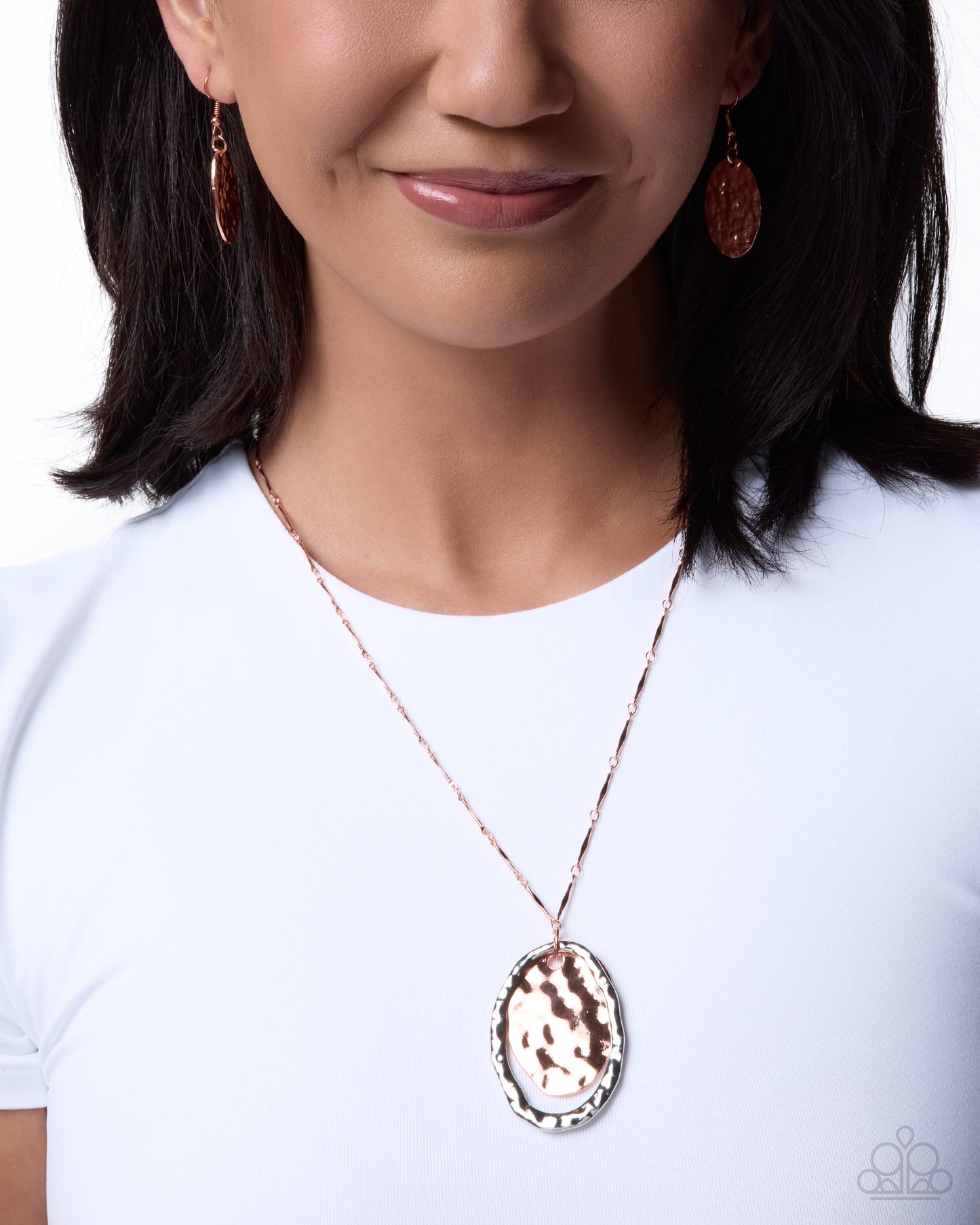 Paparazzi Handcrafted Texture - Copper - Shiny Copper, Silver Hammered Pendant Necklace