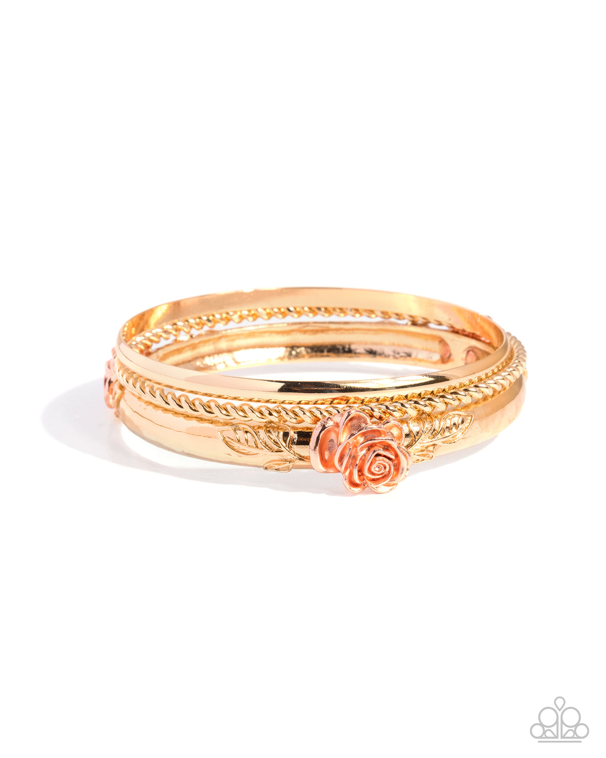 Paparazzi Rose Rarity - Gold & Shiny Copper Rose Flower Set Of 3 Bangle Bracelets