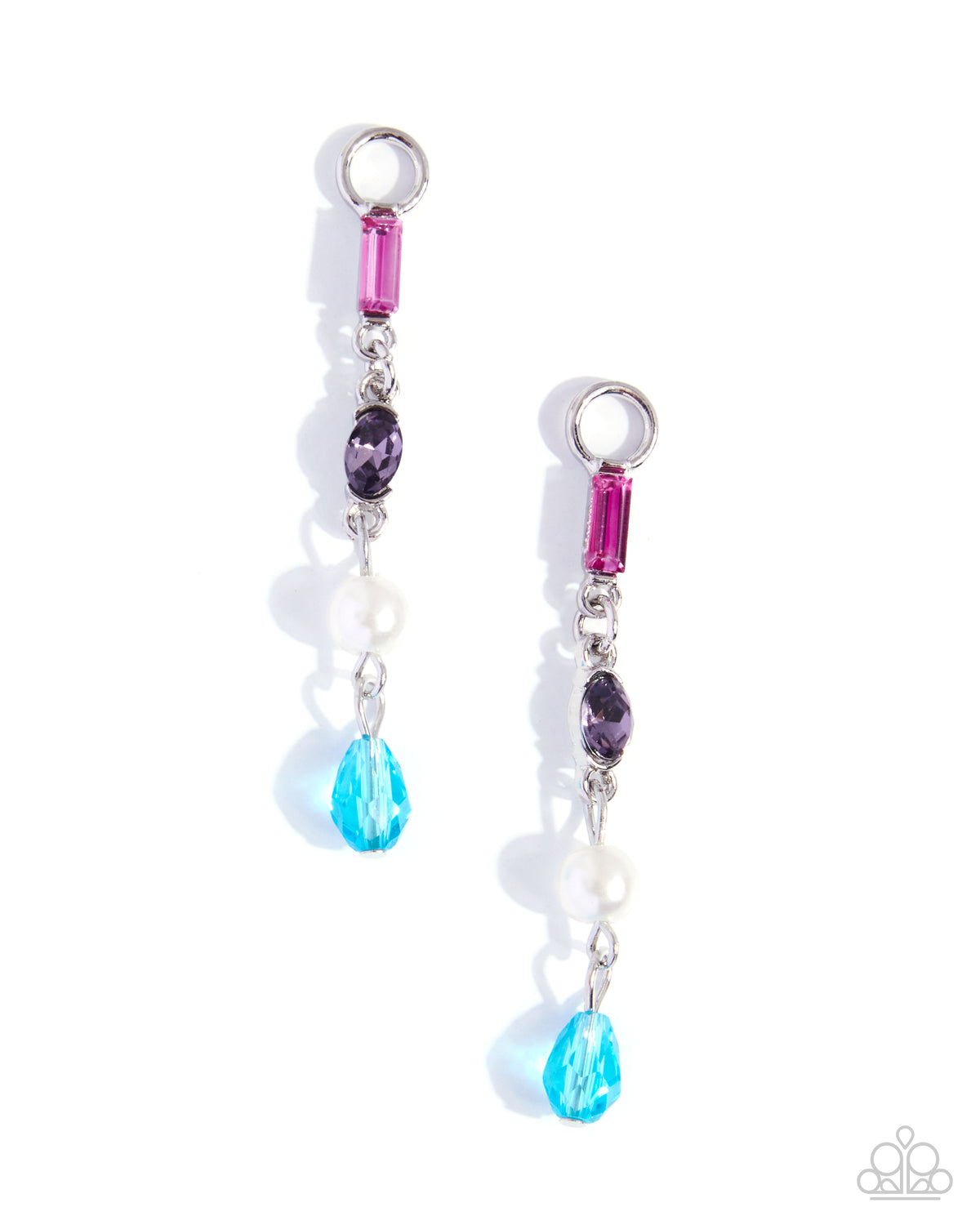 Paparazzi Poised Paradox - Multi Pink, Purple Gem, White Pearl & Blue Bead Earring Charm
