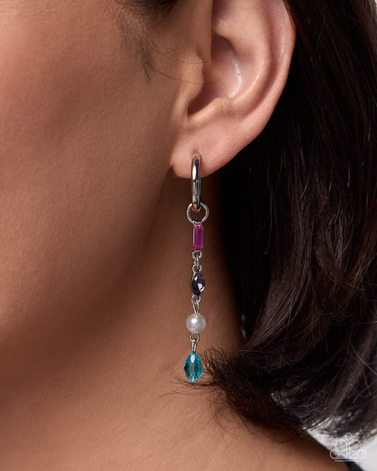 Paparazzi Poised Paradox - Multi Pink, Purple Gem, White Pearl & Blue Bead Earring Charm