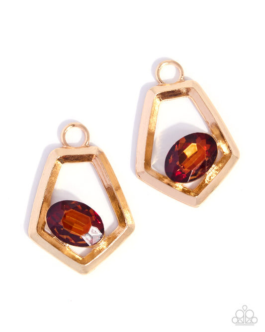 Paparazzi Pointed Premise - Brown Topaz Gem Gold Earring Charm EC001