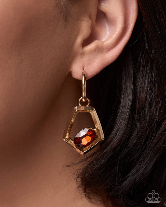 Paparazzi Pointed Premise - Brown Topaz Gem Gold Earring Charm EC001