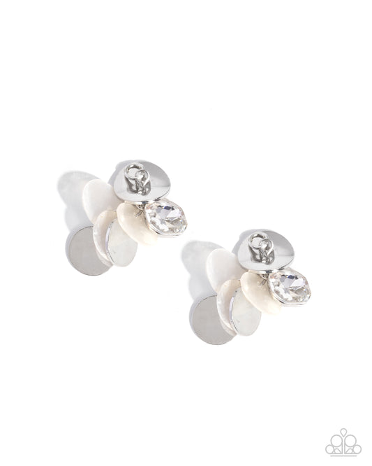 Paparazzi Darling Discs - White Gem & Shell Discs Silver Earring Charm EC007
