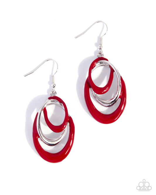 Paparazzi Modular Movement - Red Painted Silver Interlocking Hoop Earring