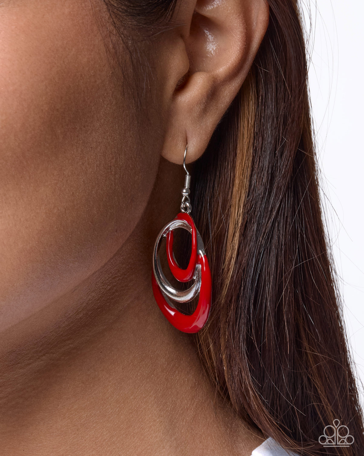 Paparazzi Modular Movement - Red Painted Silver Interlocking Hoop Earring
