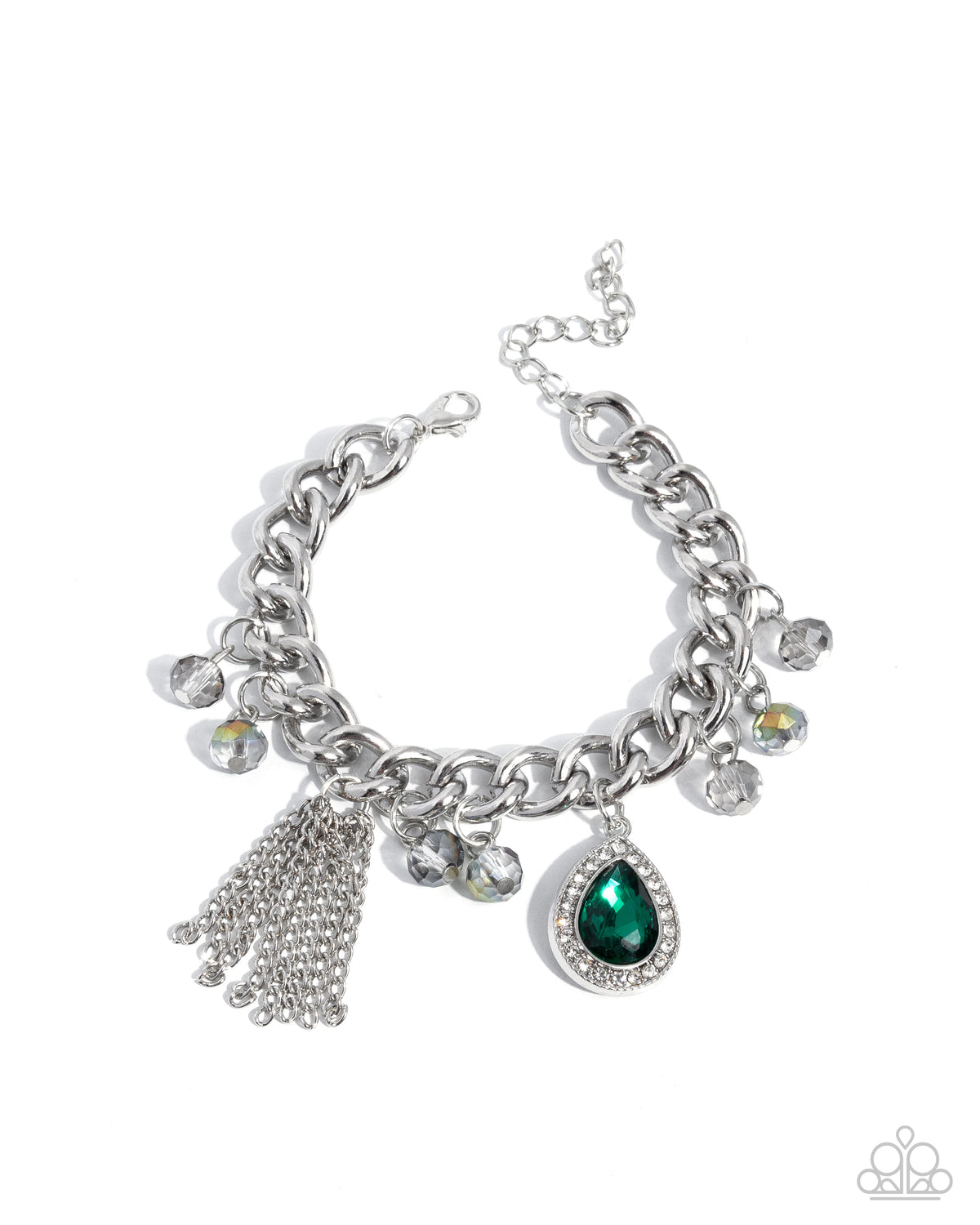 Paparazzi Requisite Radiance - Green Emerald Teardrop Silver Charm Style Bracelet