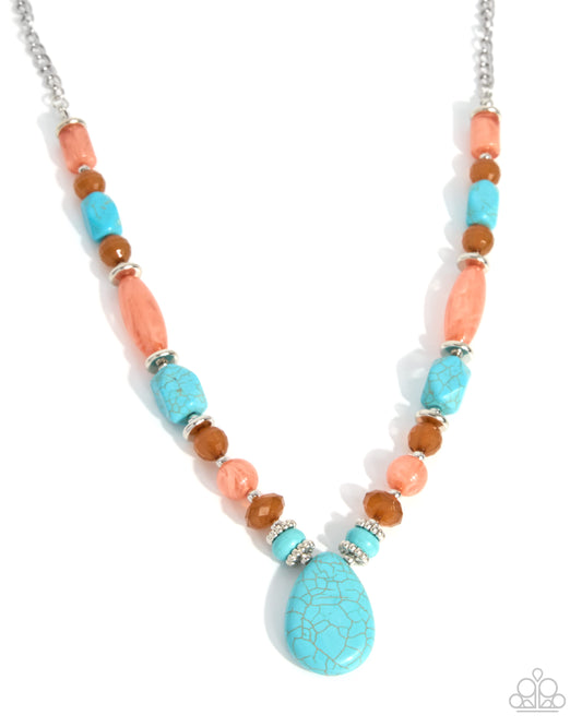 Paparazzi Stony Suite - Blue, Muted Clay & Bronze Brown Bead Santa Fe Style Necklace