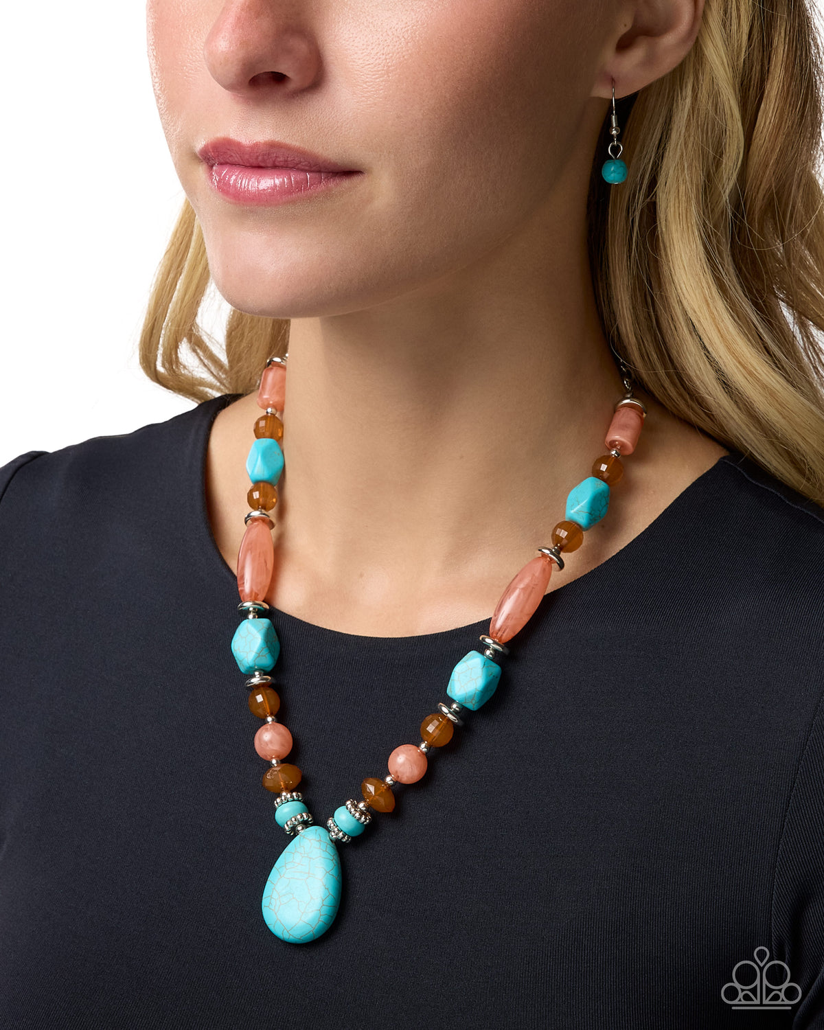 Paparazzi Stony Suite - Blue, Muted Clay & Bronze Brown Bead Santa Fe Style Necklace