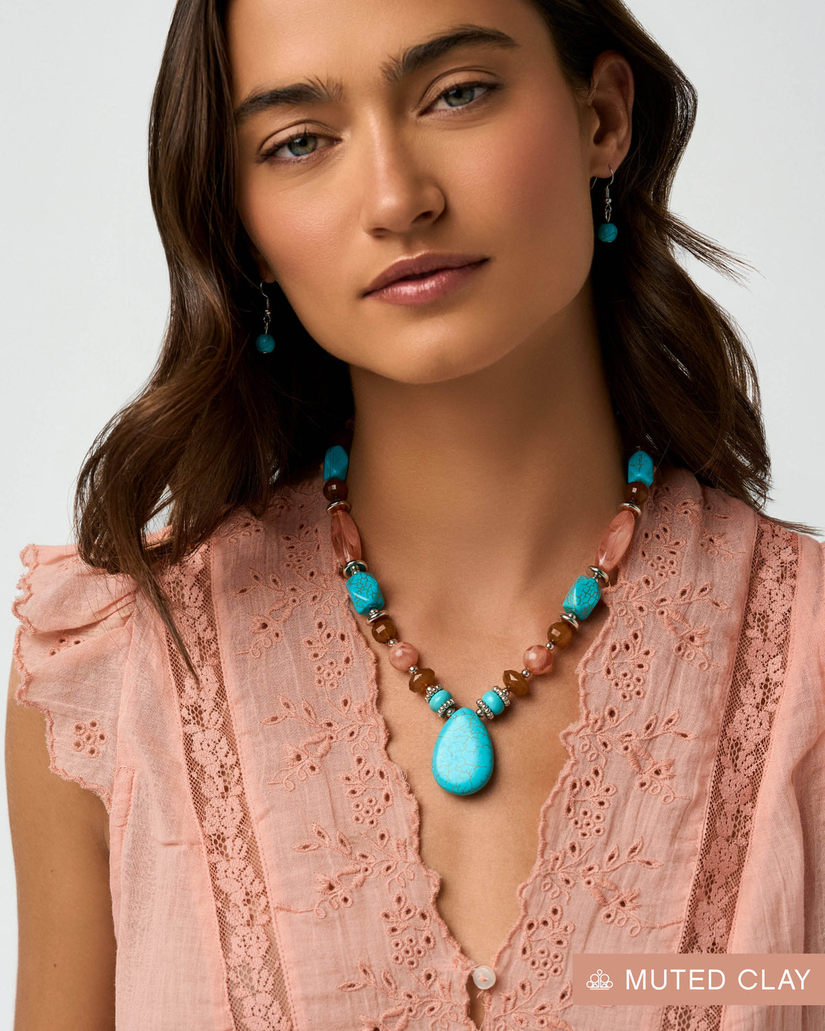 Paparazzi Stony Suite - Blue, Muted Clay & Bronze Brown Bead Santa Fe Style Necklace