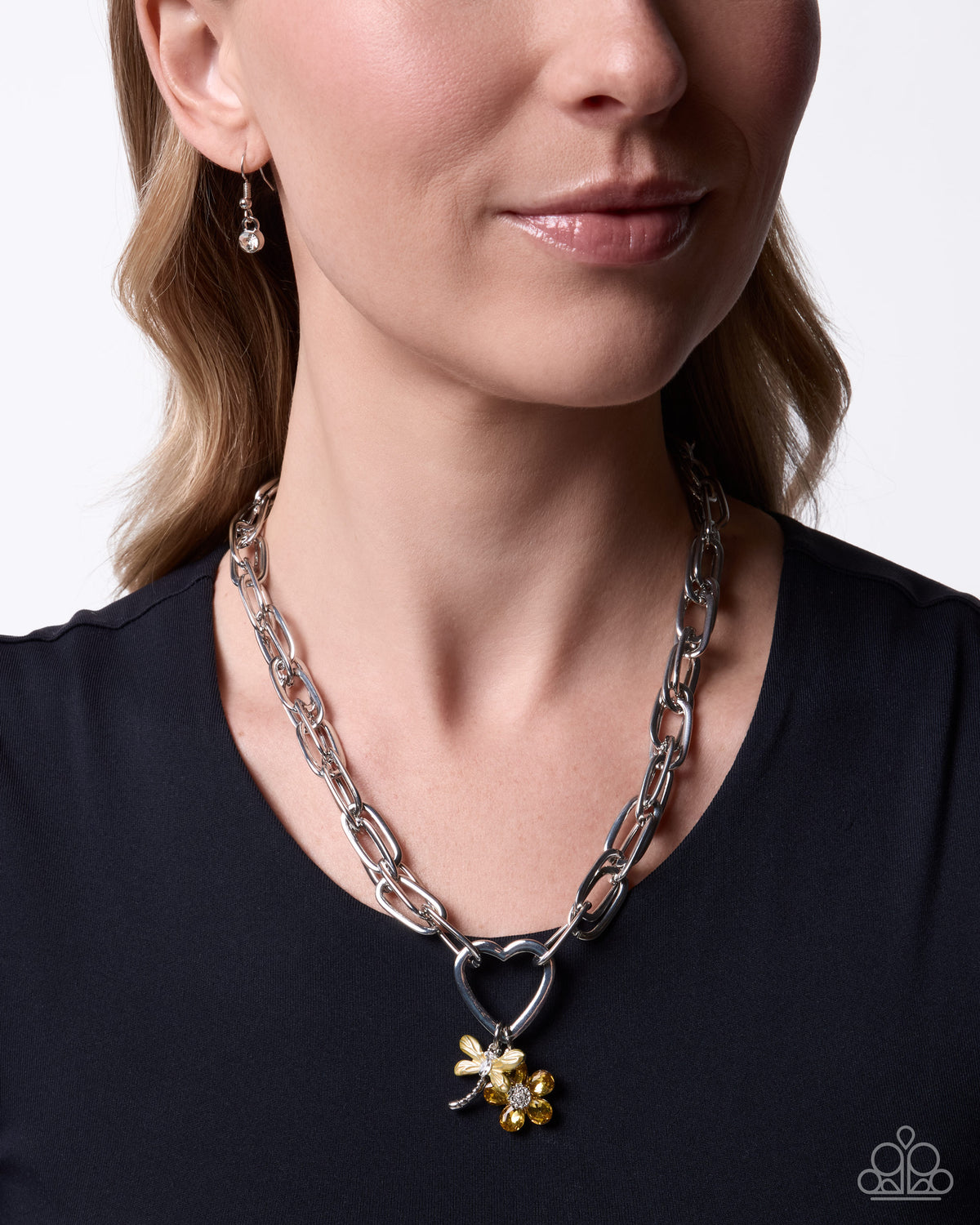 Paparazzi Dragonfly Dependence - Yellow Teardrop Gem, Primrose Painted Silver Dragonfly Necklace