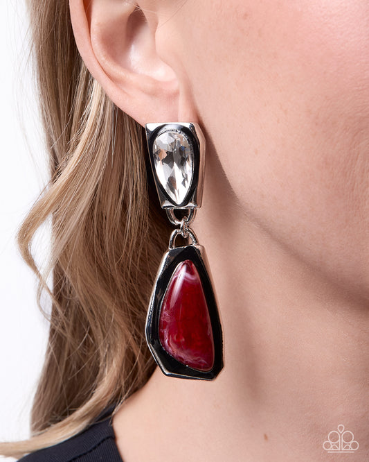 Paparazzi Painted Passion - Red Acrylic & White Gem Post Earring