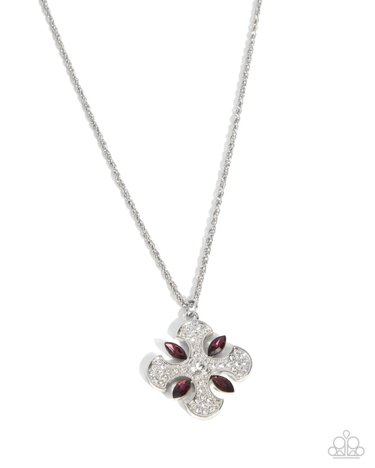 Paparazzi Gothic Glam - Purple Damson Gem & White Rhinestone Cross Pendant Necklace