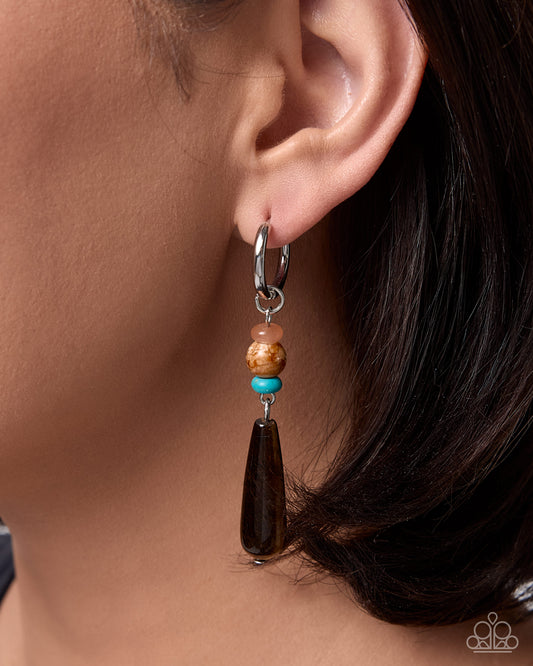 Paparazzi Changeable Convention - Multicolored Turquoise, Orange & White Brown Marbled Stone Earring Charm