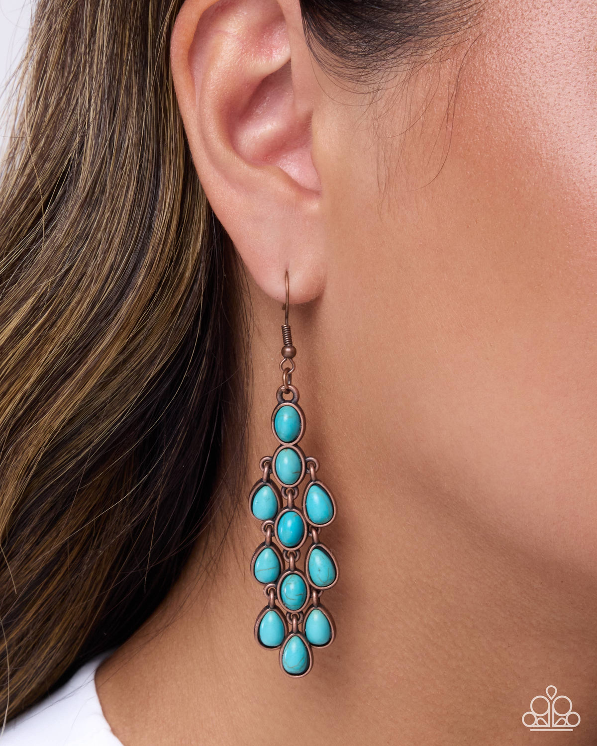 Paparazzi Rustic Return - Copper & Blue Turquoise Stone Chandelier Santa Fe Style Earring
