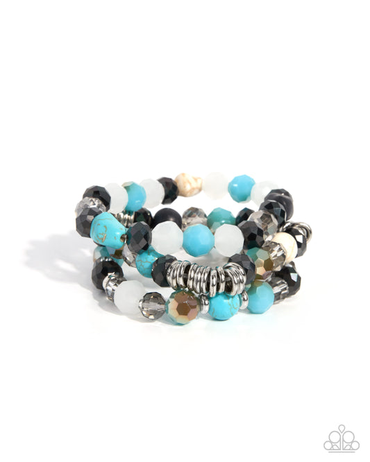 Paparazzi Limited Leisure - Multi Turquoise, Ivory & Black Stone, Silver & Smoky Bead Stretch Bracelet Santa Fe Style