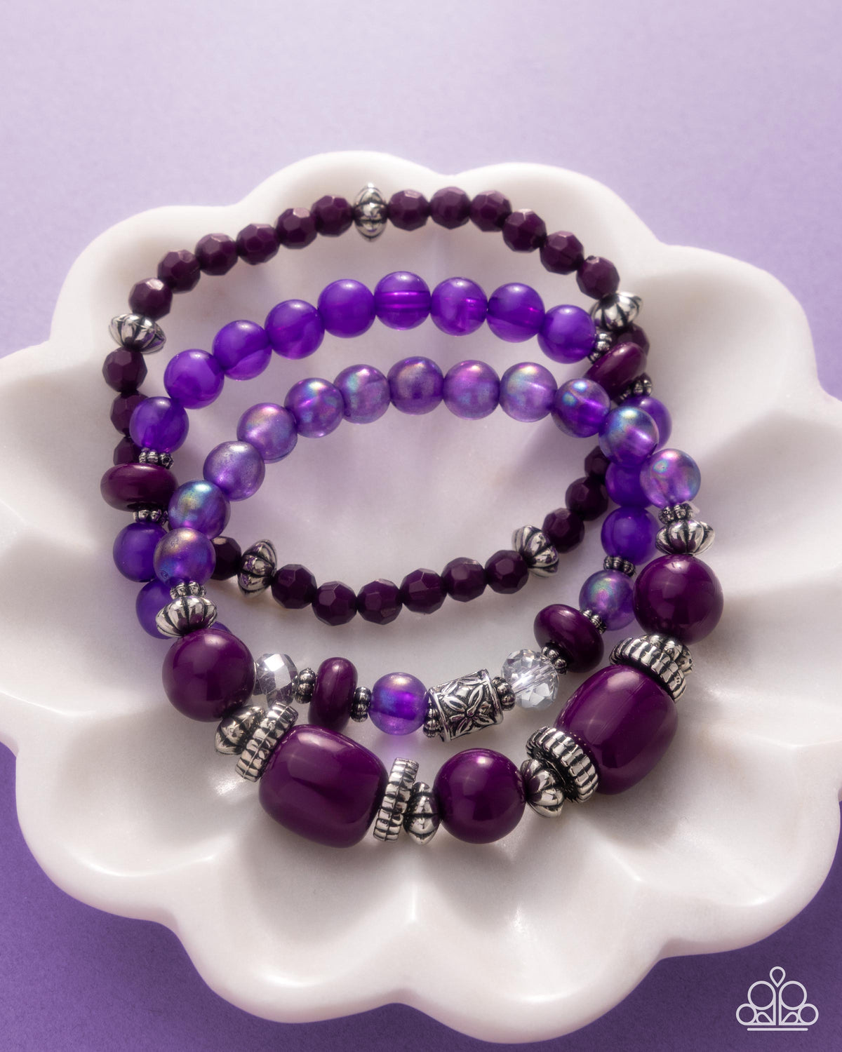 Paparazzi Sunset Soundtrack - Purple Plum, Iridescent Purple Set Of Three Stretch Bracelets