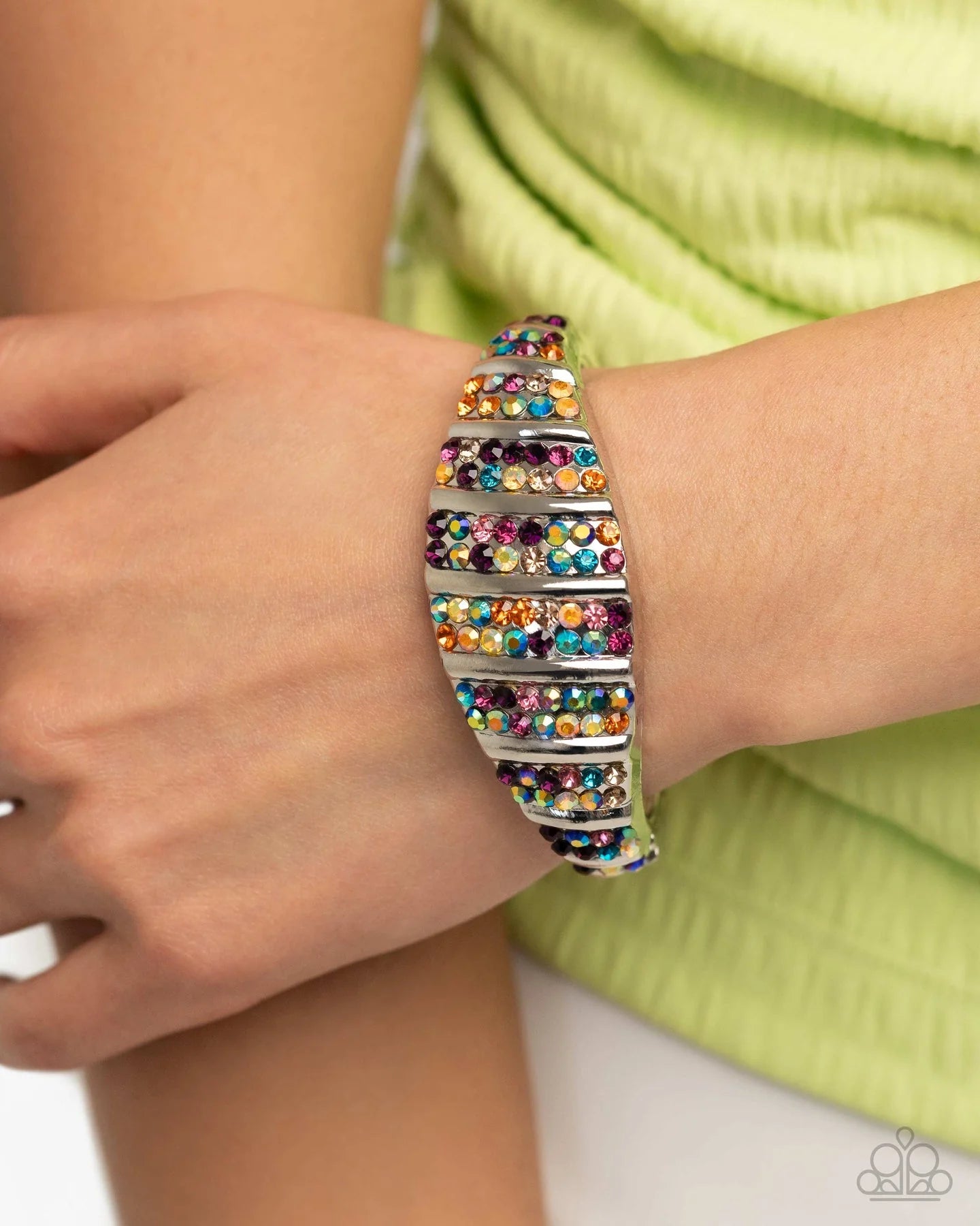 Refined Report Multi Colored Rhinestone Hinge Bracelet 2024 Convention Exclusive Paparazzi B1730