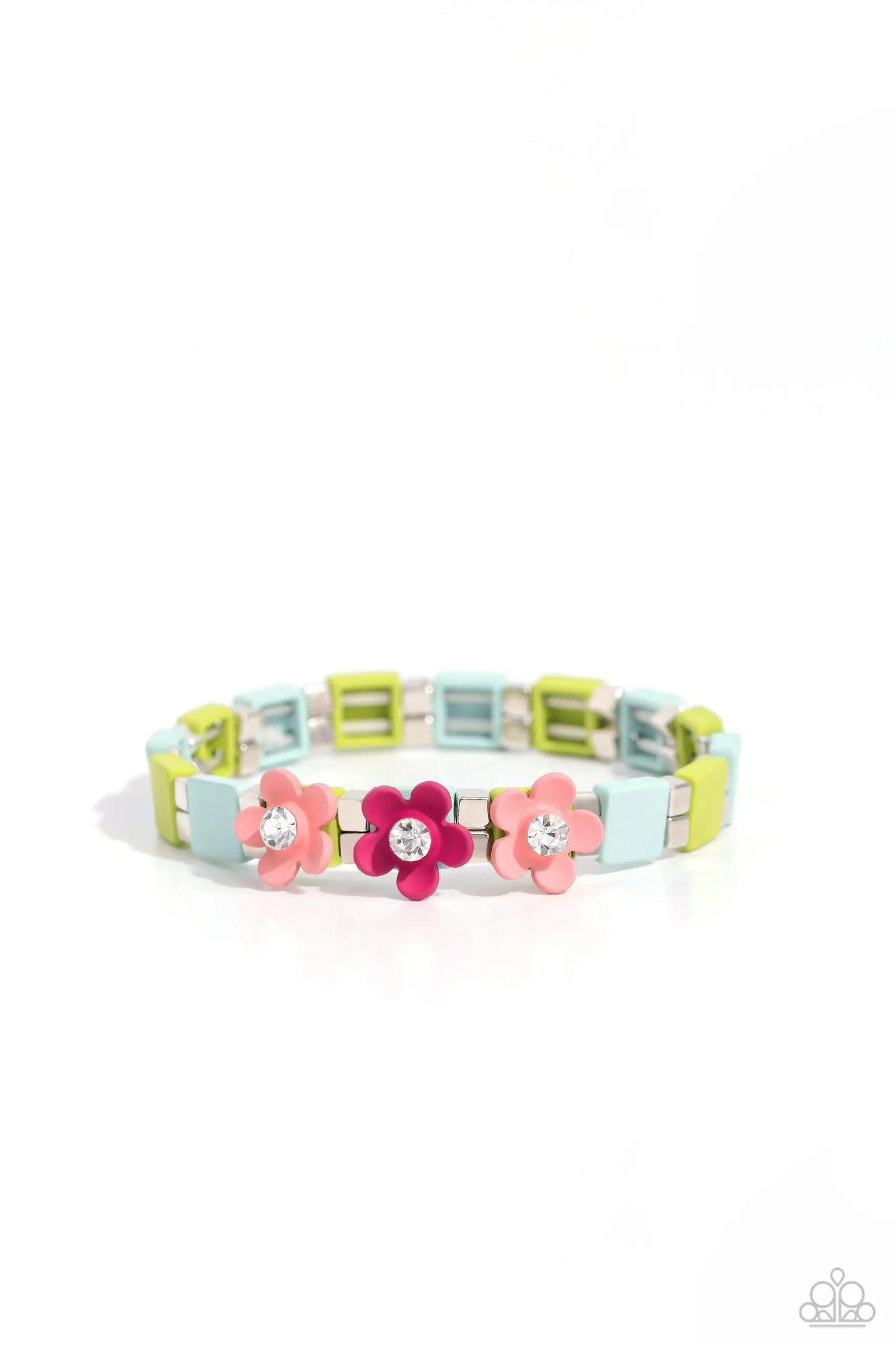 Sincerley Springtime Multi Pink Flower Green & Blue Stretch Bracelet Summer Pack 2023 Paparazzi B1282