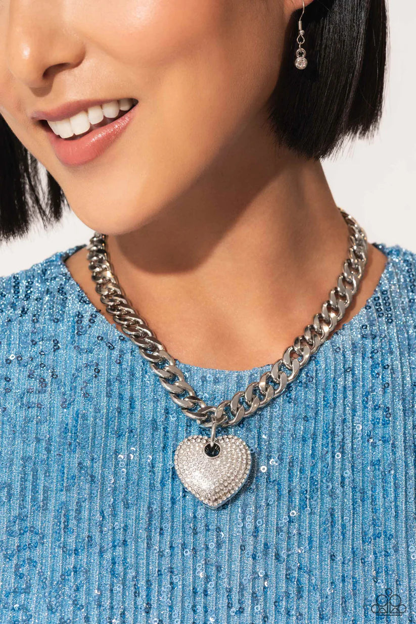 Paparazzi Ardent Affection - White Rhinestone Heart Necklace Life Of The Party January 2024 N3929