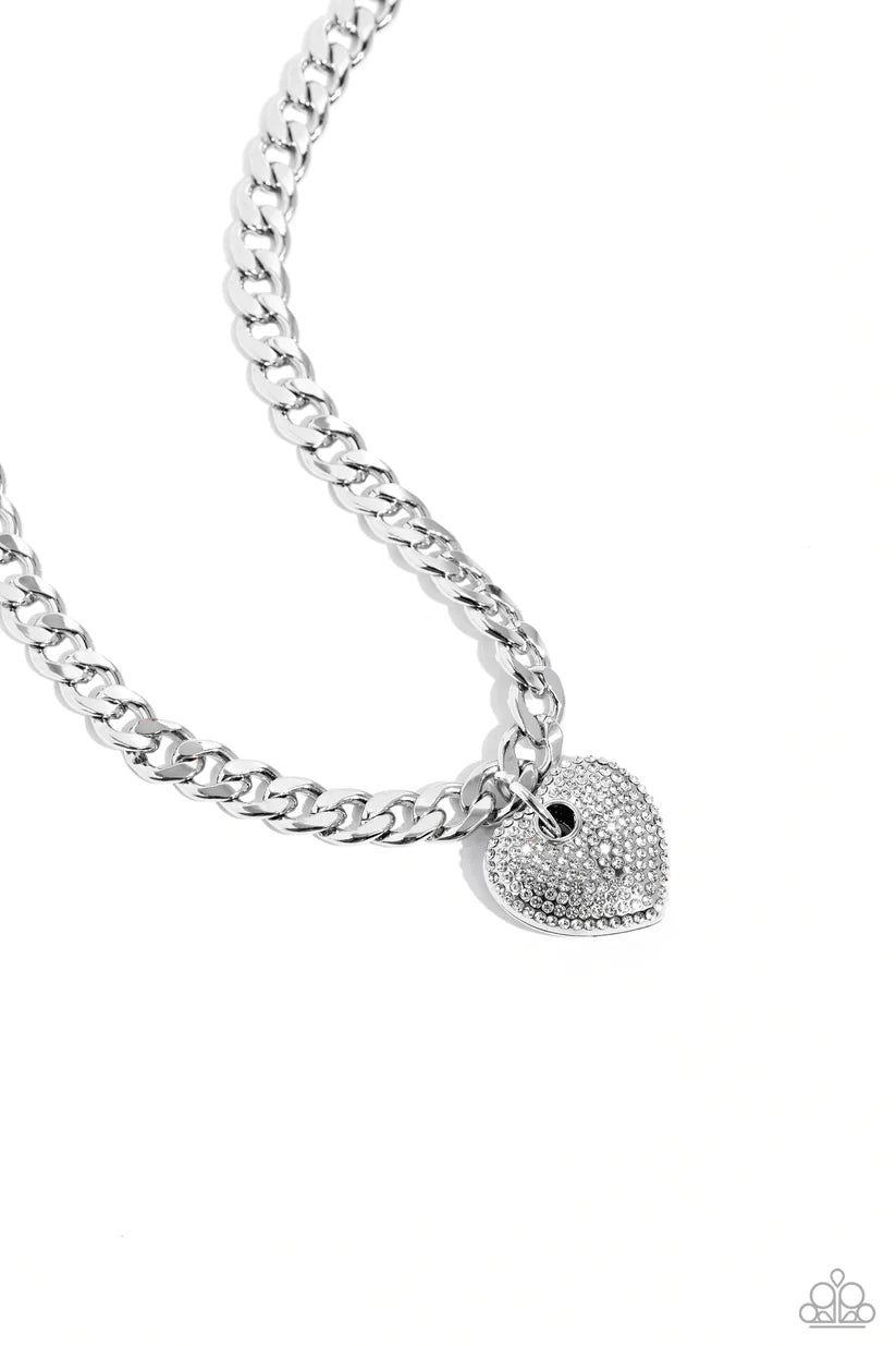 Paparazzi Ardent Affection - White Rhinestone Heart Necklace Life Of The Party January 2024 N3929