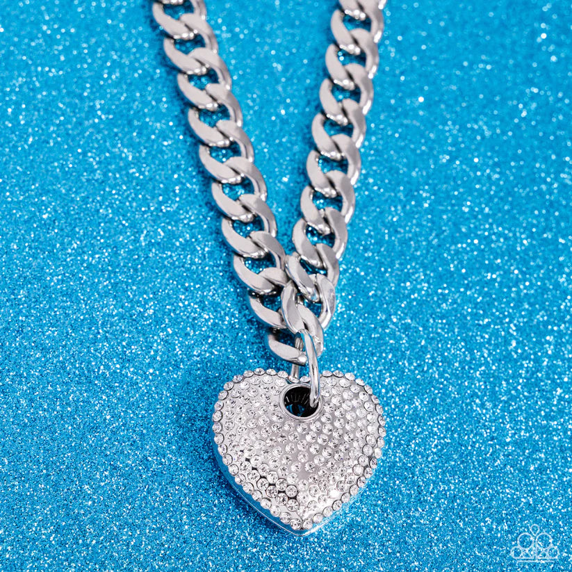Paparazzi Ardent Affection - White Rhinestone Heart Necklace Life Of The Party January 2024 N3929
