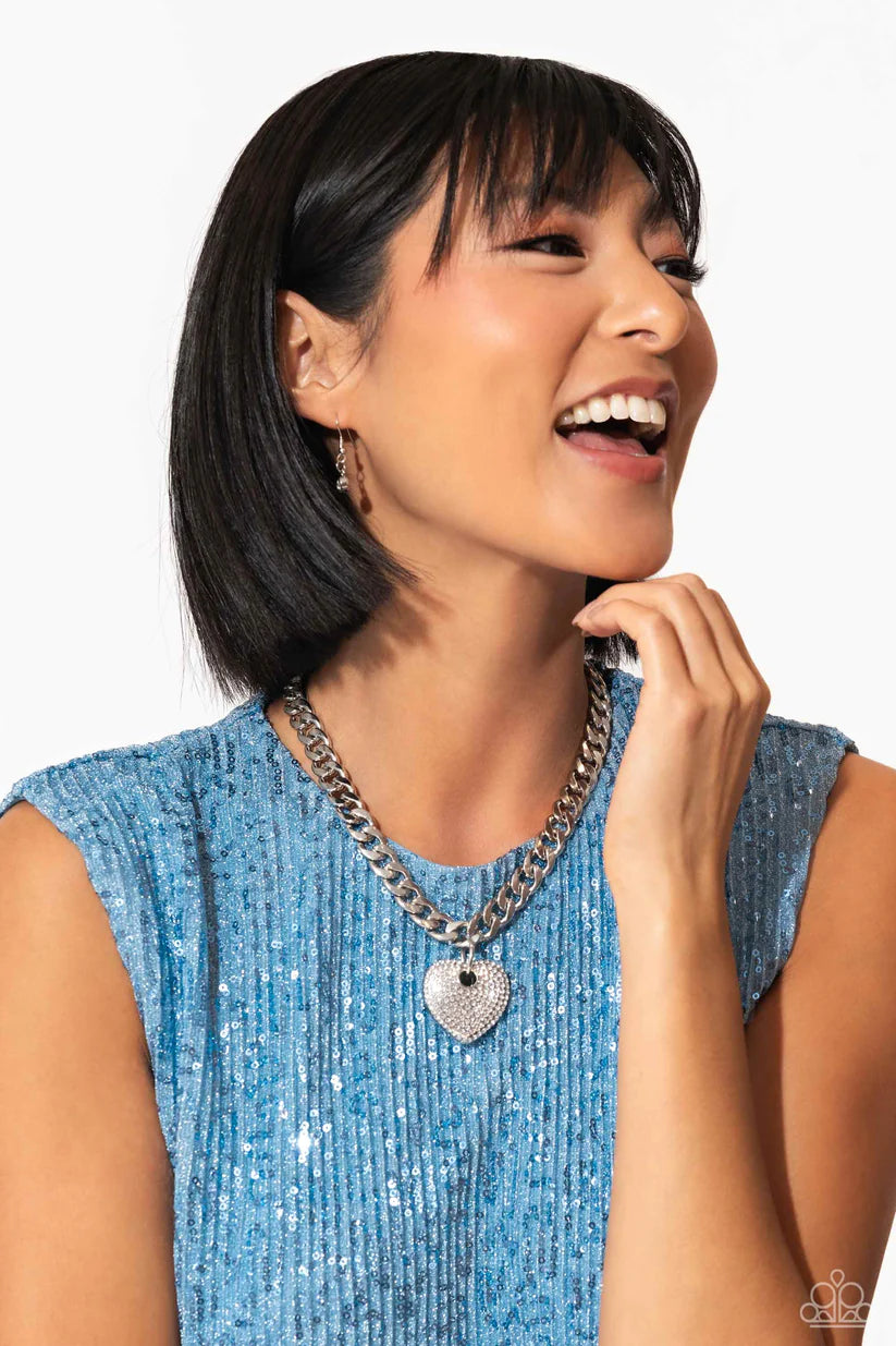 Paparazzi Ardent Affection - White Rhinestone Heart Necklace Life Of The Party January 2024 N3929