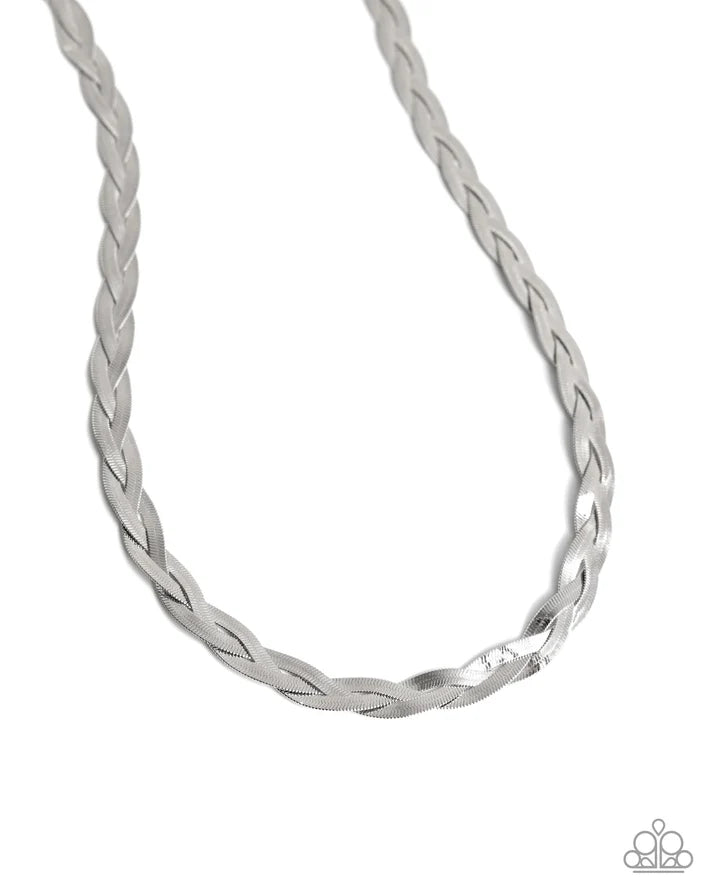 Bewildering Braid - Silver Braided Chain Necklace April 2025 Life of the Party Paparazzi N2957